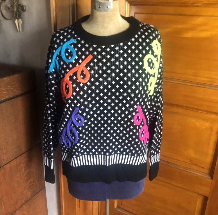 Adrian Spencer Vintage 1980’s Confetti Sweater Size Large M Black
