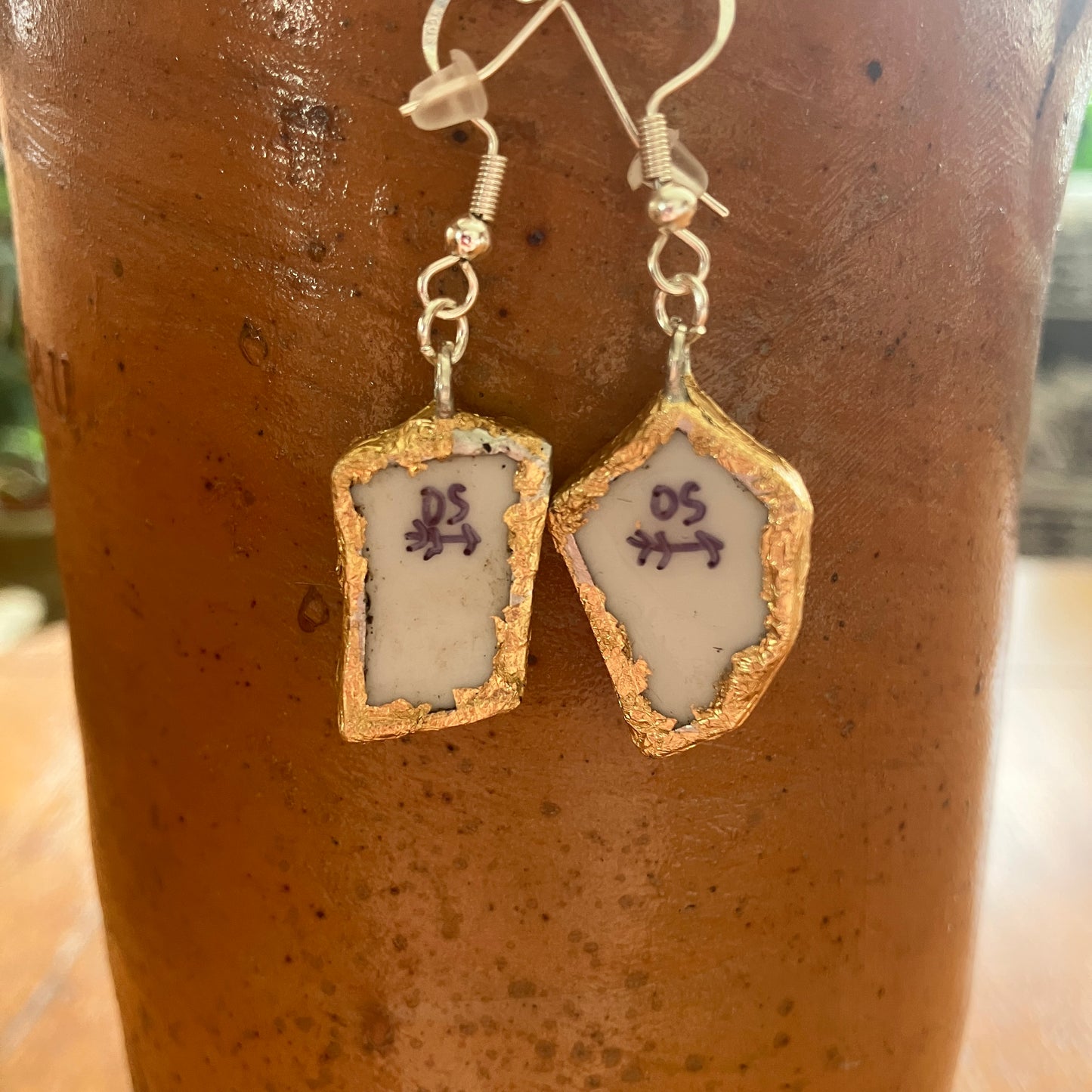 Broken Pottery Artisan Made Earrings Royal Doulton Strawberry Cream Dinner Plate Handcrafted Dangle Earrings