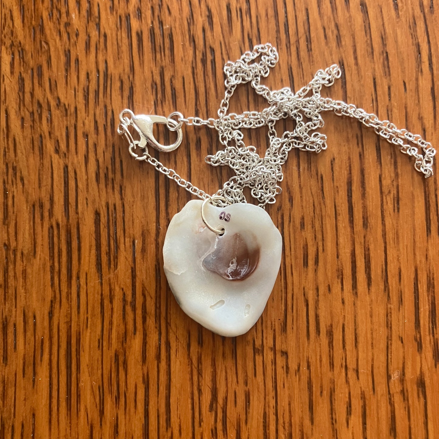 Oyster Shell Artisan Made Pendant Handcrafted Sea Shell Necklace 13/16in x 7/8in Mermaid Jewelry