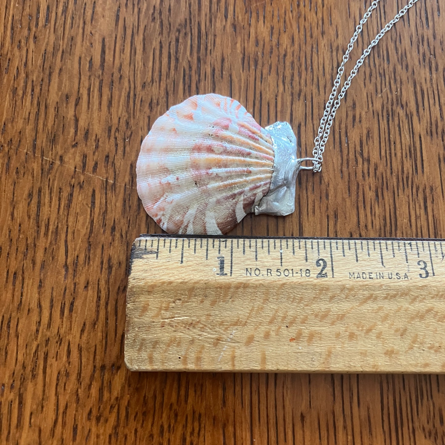 Pacific Pink Scallop Artisan Made Pendant Handcrafted Sea Shell Necklace 1 5/8in x 1.75in