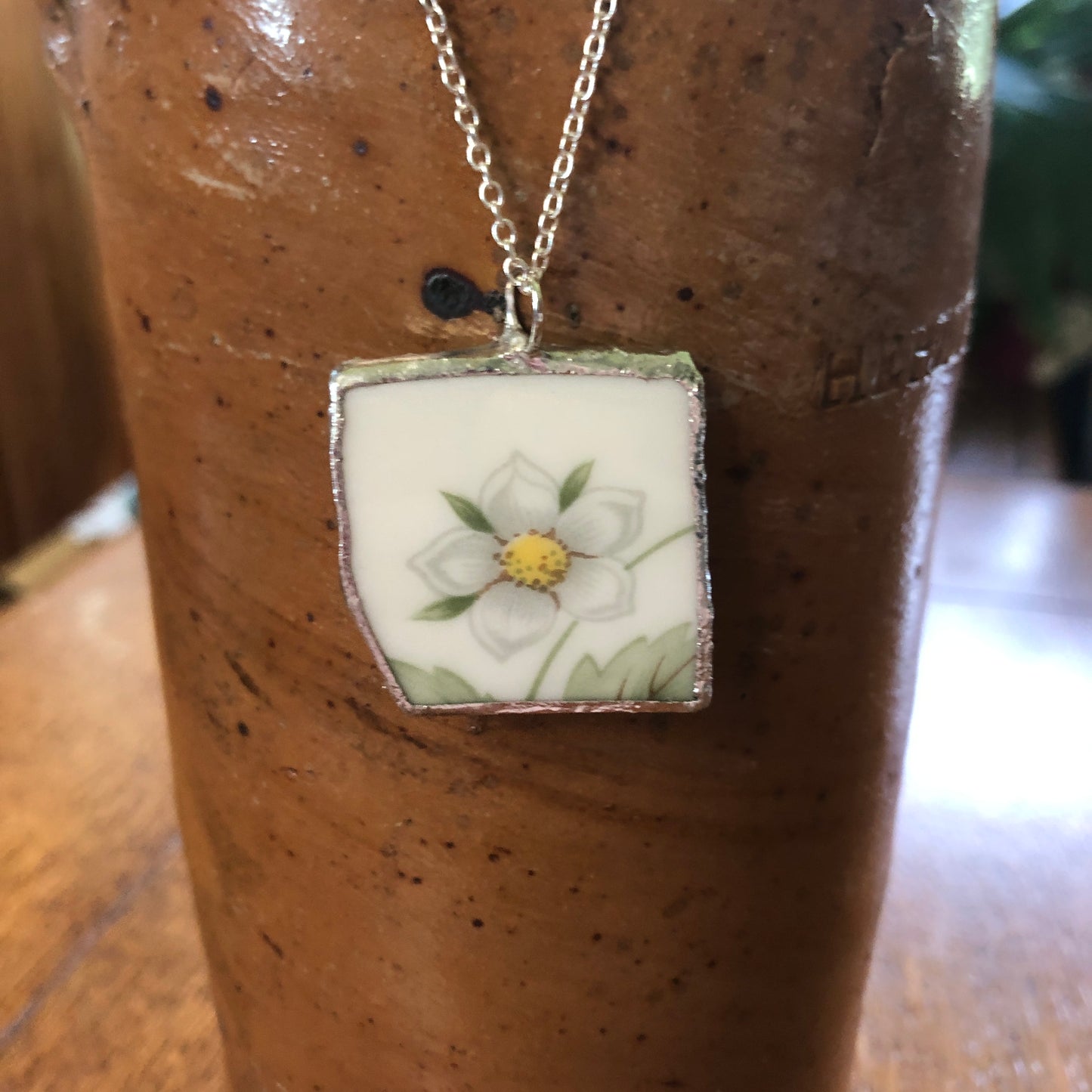 Broken Pottery Artisan Made Pendent Royal Doulton Strawberry Cream Dinner Plate Handcrafted Necklace 1in x 1 2/16in