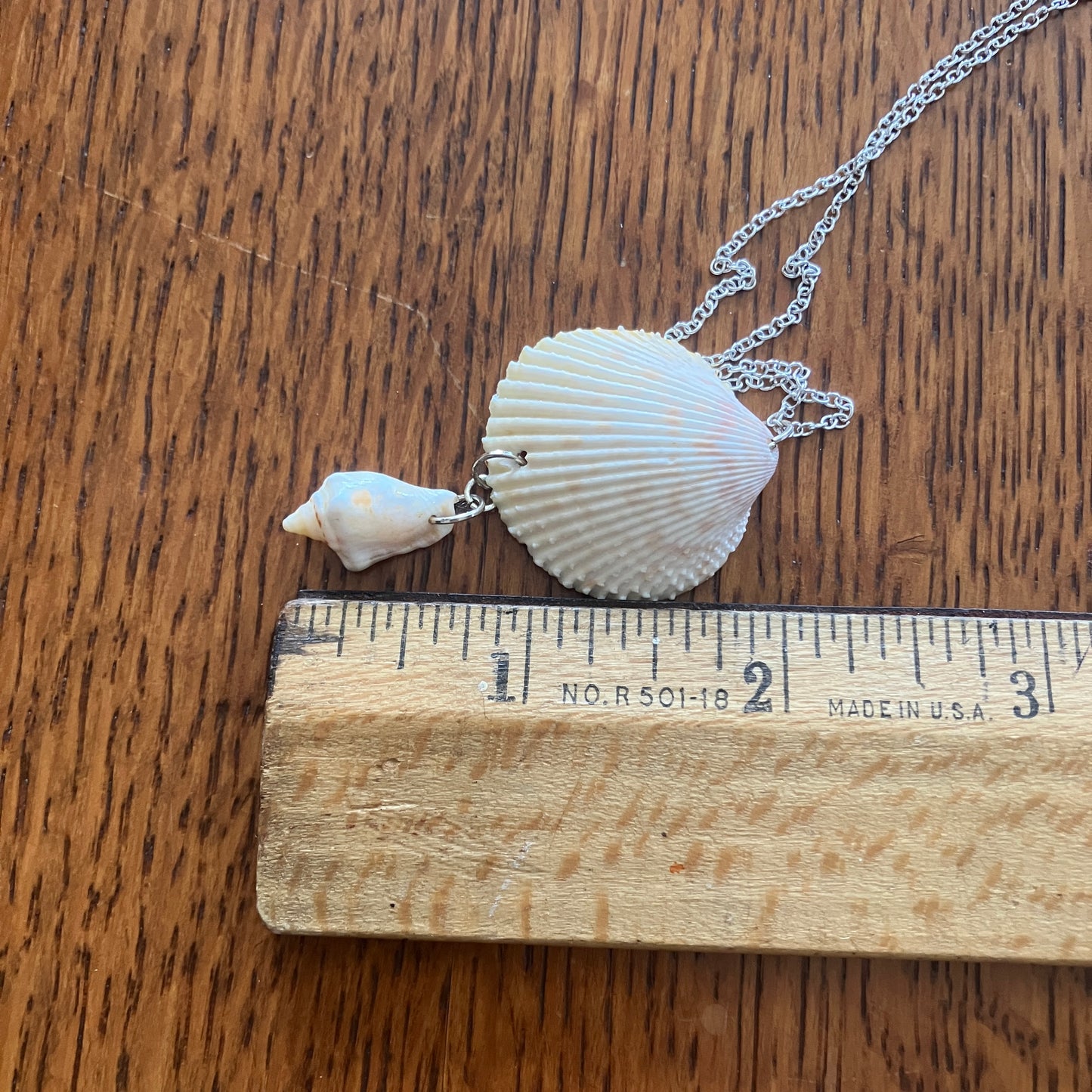 Scallop And Tiny Sea Shell Artisan Made Pendant Handcrafted Sea Shell Necklace 1 1/8in x 2 1/8in Mermaid Jewelry