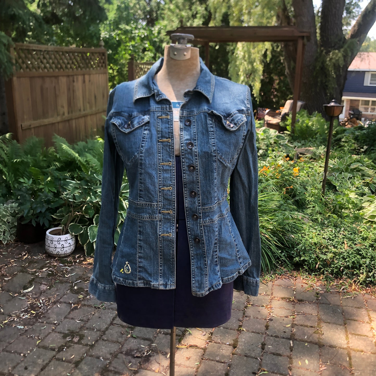 Wanted Upcycled Jean Jacket Hand Embroidered Size Medium