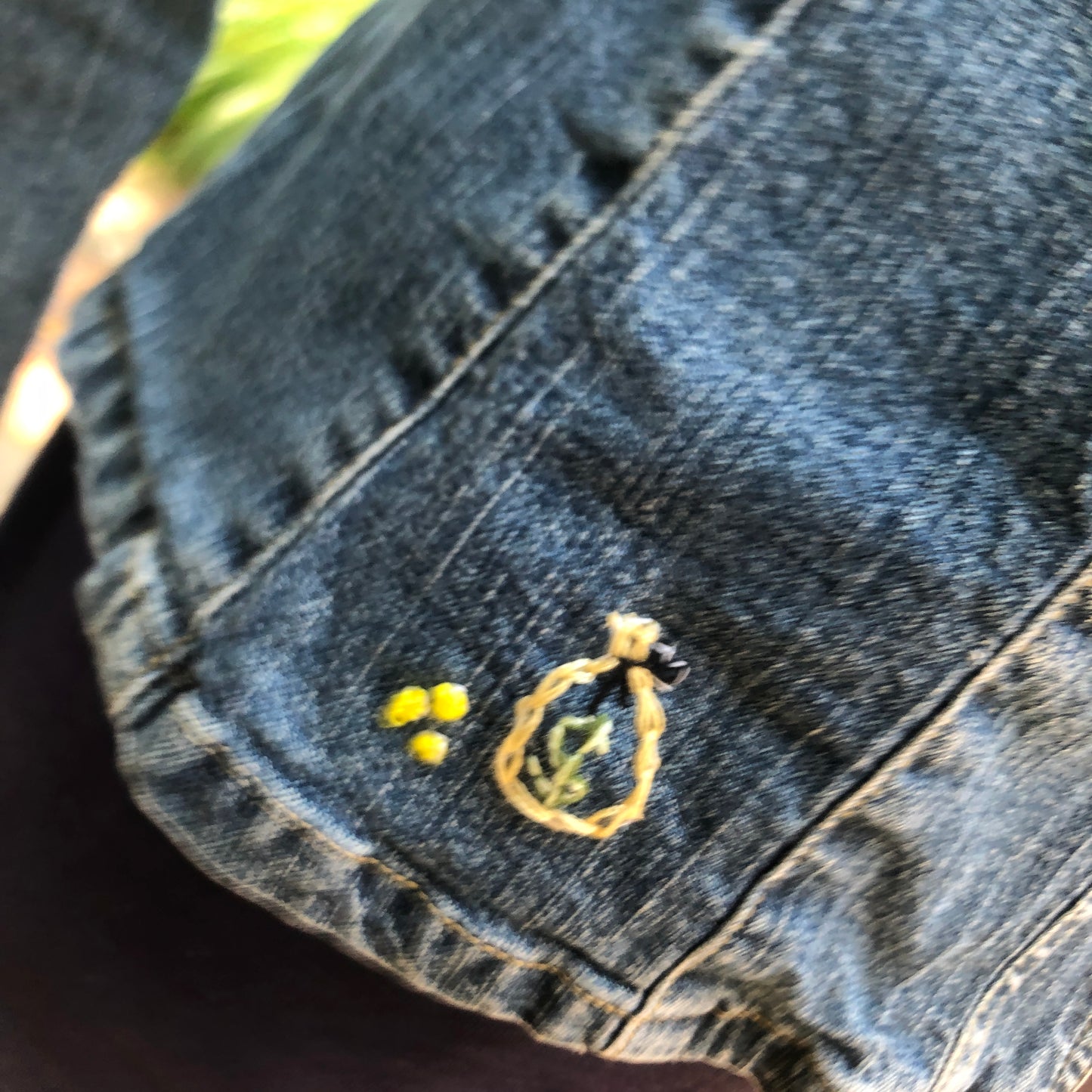 Wanted Upcycled Jean Jacket Hand Embroidered Size Medium