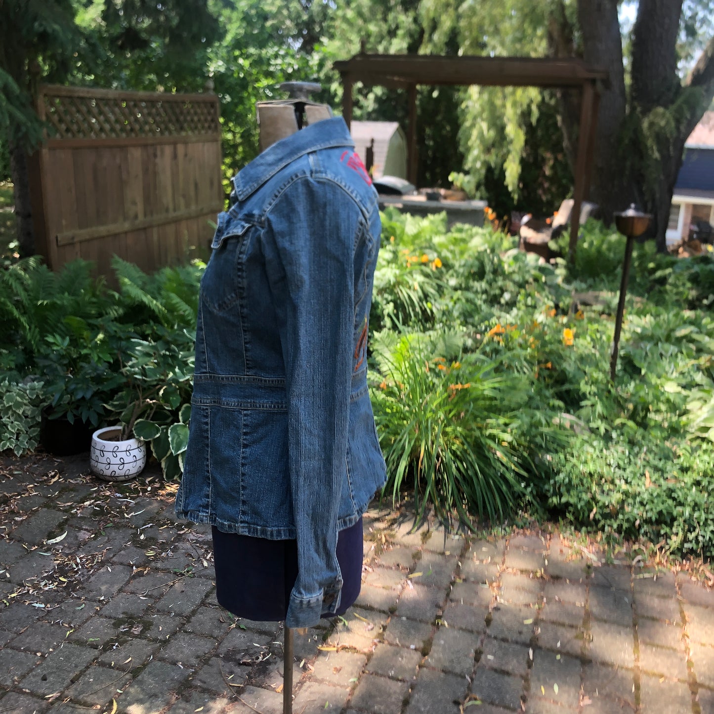 Wanted Upcycled Jean Jacket Hand Embroidered Size Medium