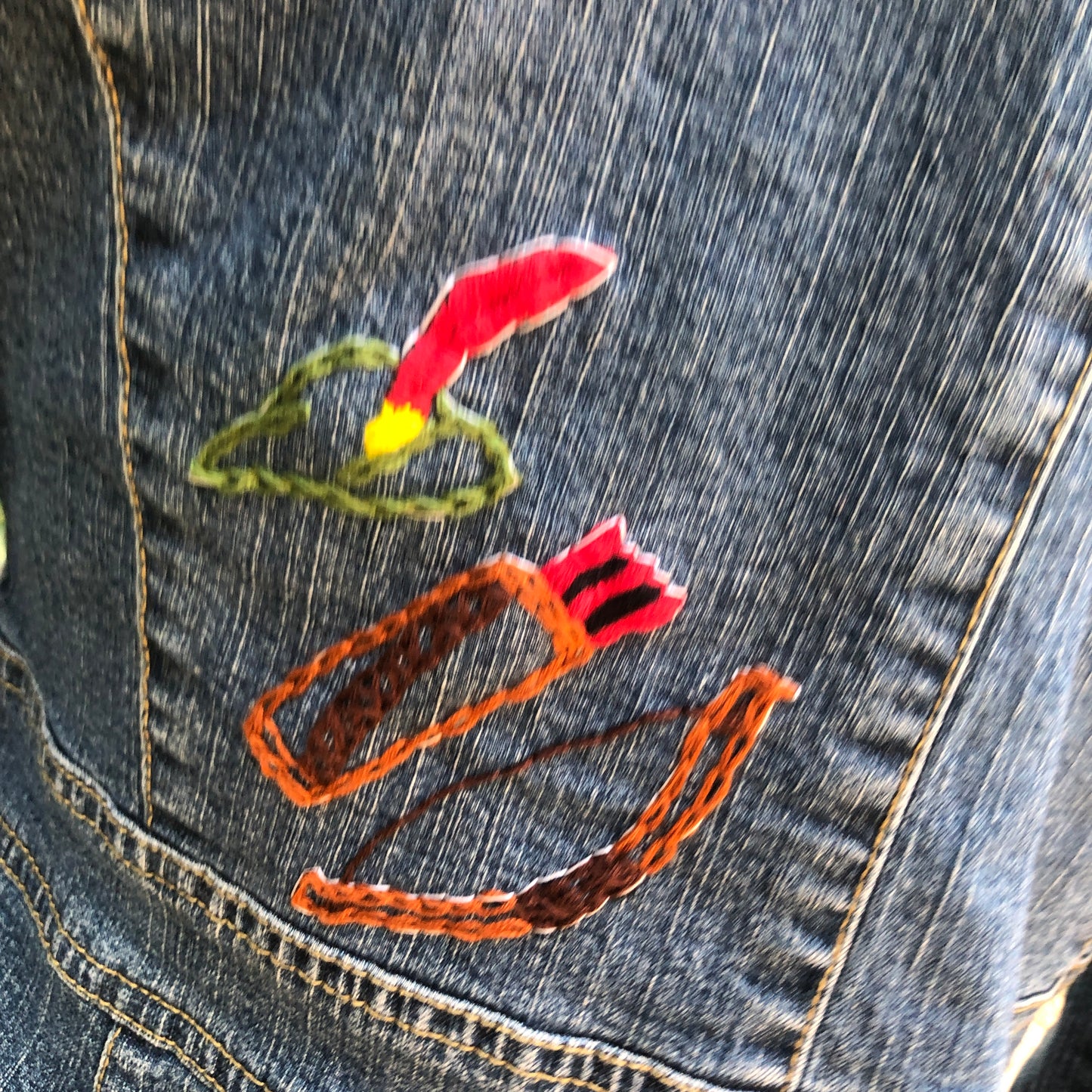 Wanted Upcycled Jean Jacket Hand Embroidered Size Medium