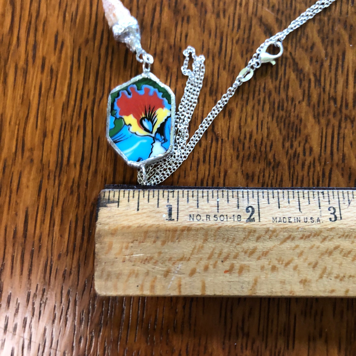 Broken Pottery Artisan Made Orchid Flower Cerith Shell Pendent Hawaii Collectors Plate Handcrafted Necklace 2.75in x 7/8in