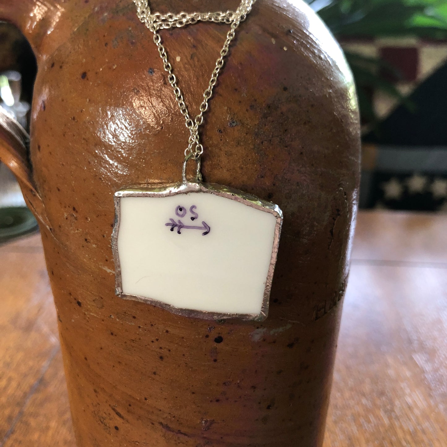 Broken Pottery Artisan Made Allamanda Flower Pendent Hawaii Collectors Plate Handcrafted Necklace 1.25in x 1.25in