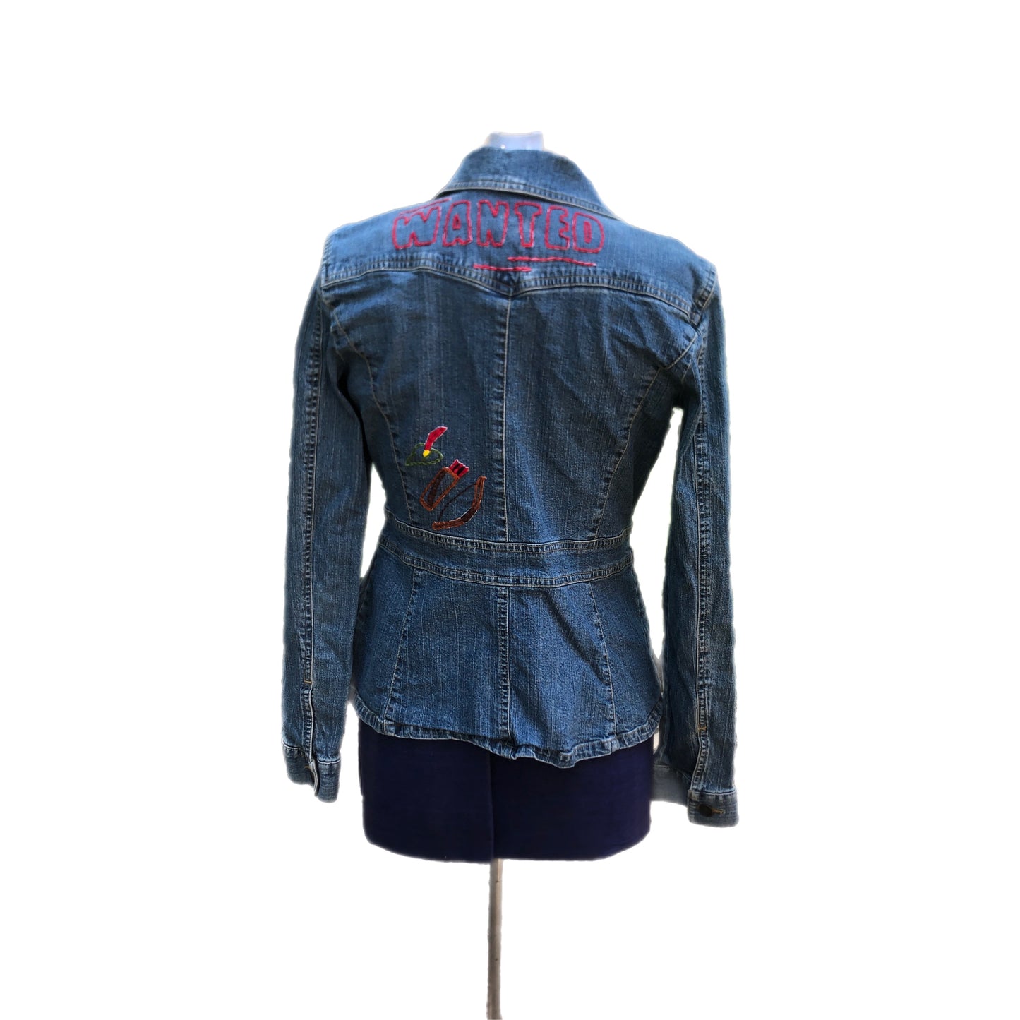 Wanted Upcycled Jean Jacket Hand Embroidered Size Medium