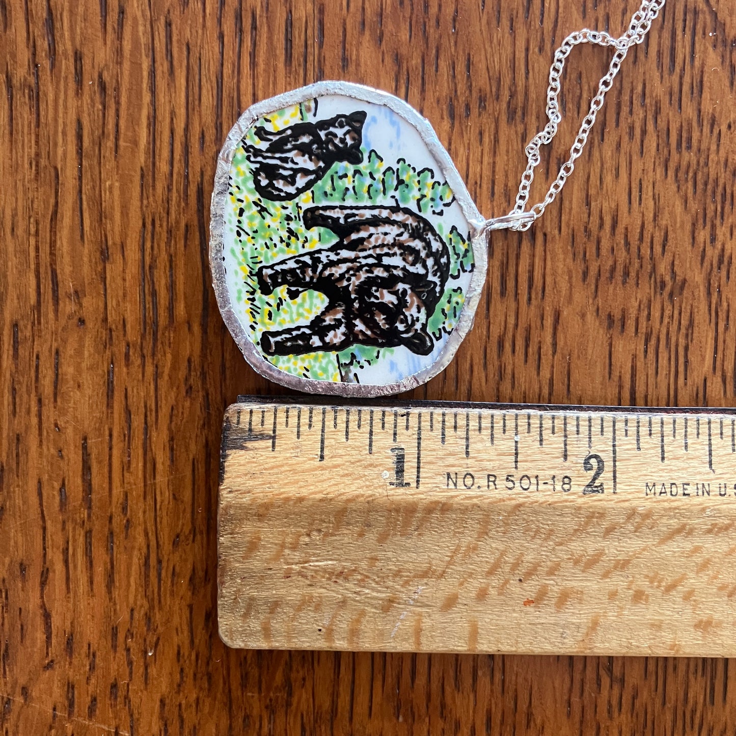 Broken Pottery Artisan Made Bear Pendant Great Smokey Mountain Plate Handcrafted Necklace 1 5/8 in x 1 3/8 in