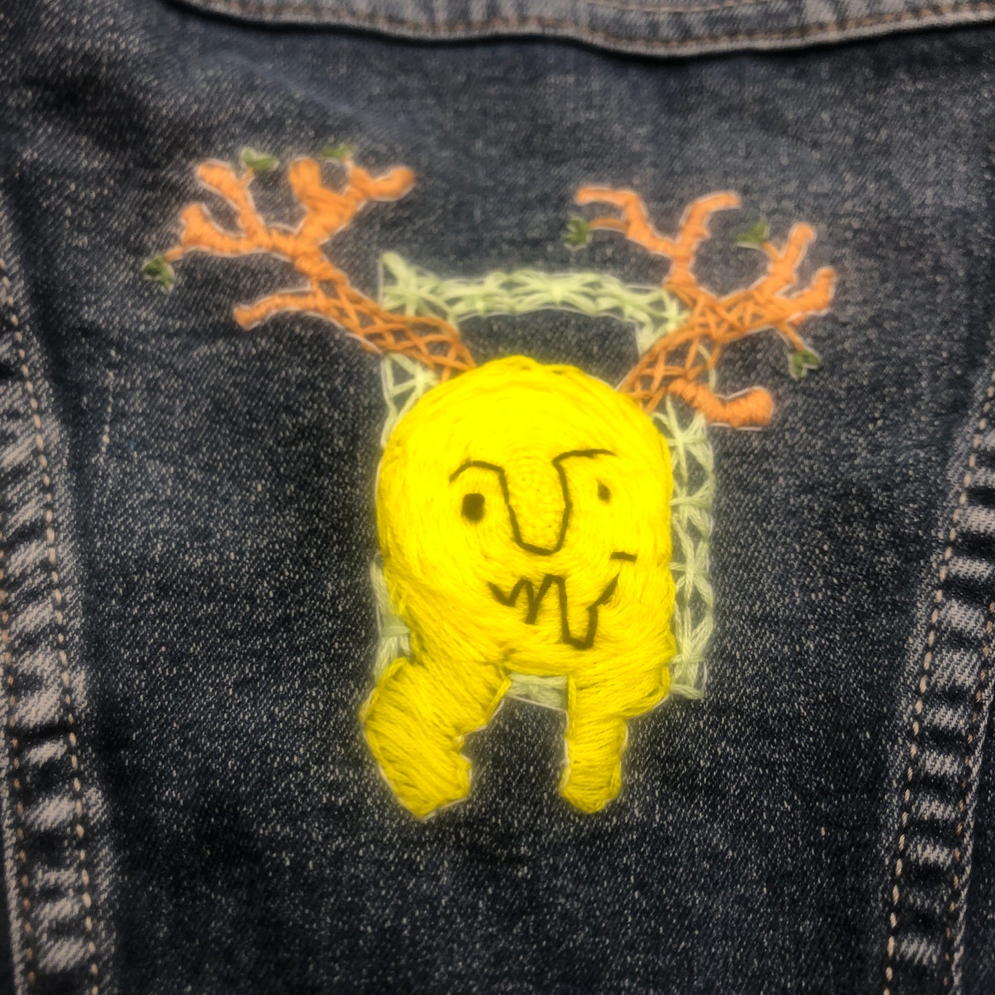 Stuffed With Fluff Upcycled Jean Jacket Hand Embroidered Size Small