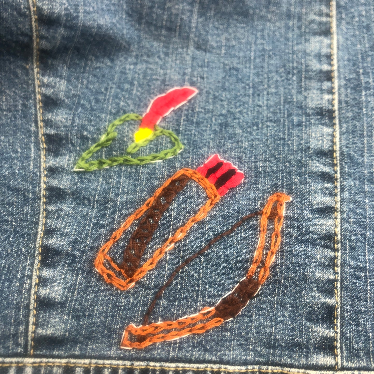 Wanted Upcycled Jean Jacket Hand Embroidered Size Medium
