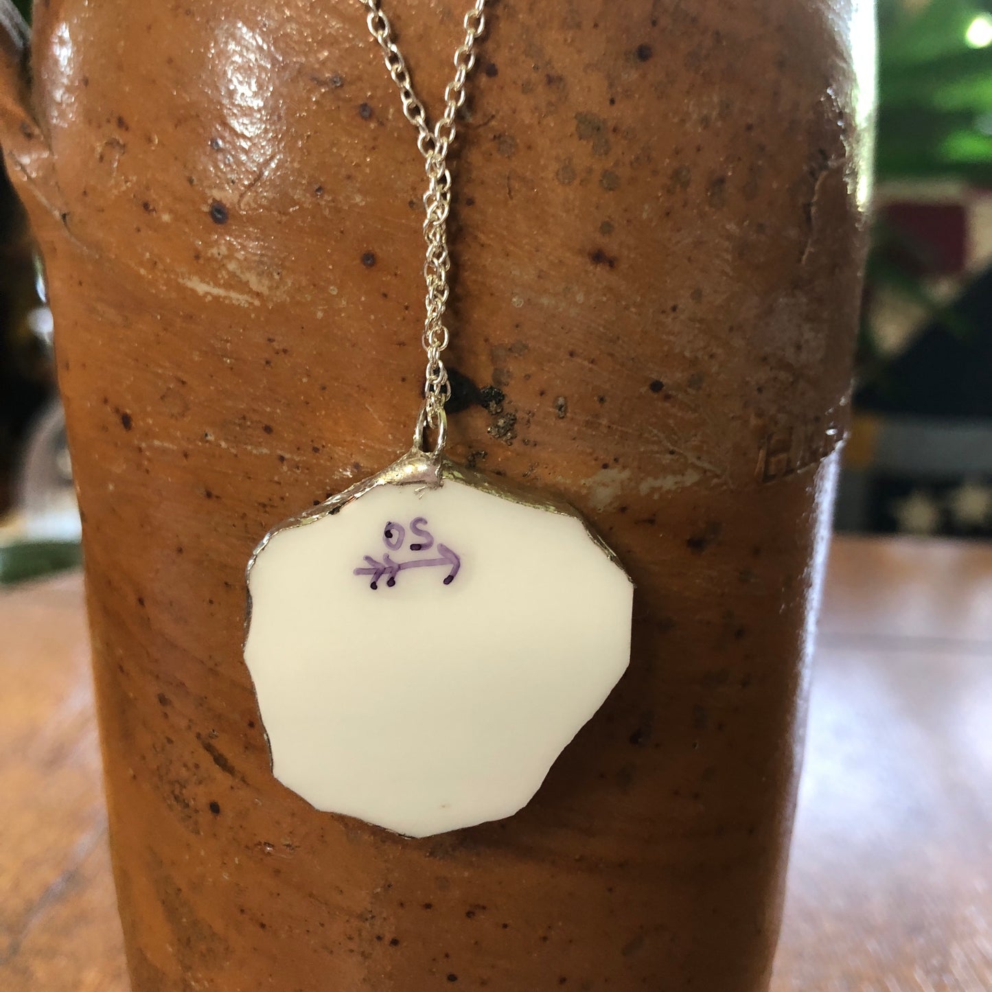 Broken Pottery Artisan Made Plumeria Flower Pendent Hawaii Collectors Plate Handcrafted Necklace 1.25in x 1.25in