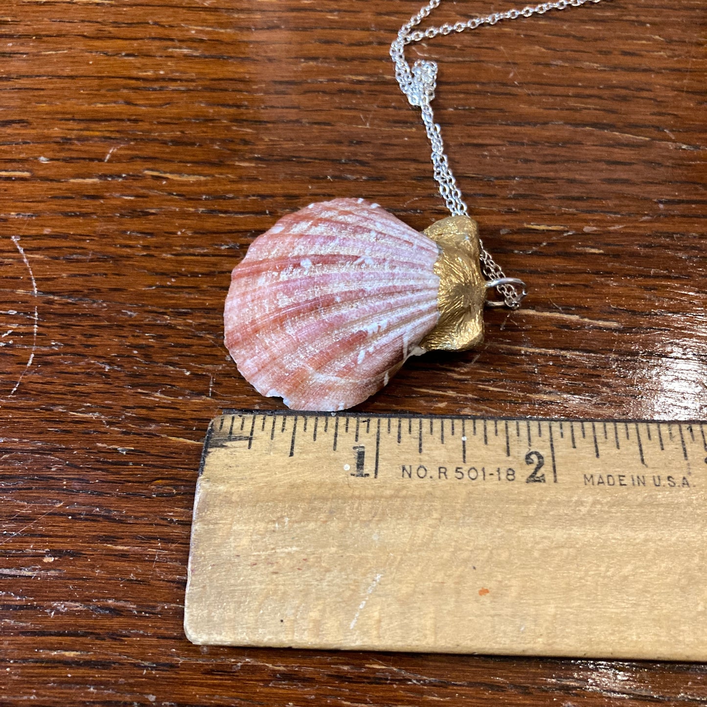 Pacific Pink Scallop Artisan Made Pendant Handcrafted Sea Shell Necklace 1.75 in x 1.5 in