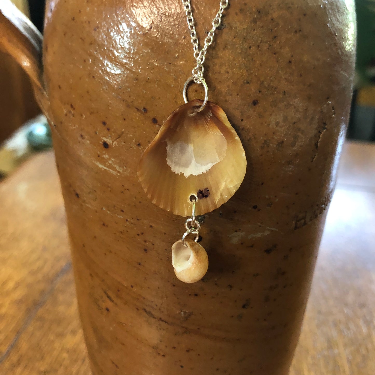 Scallop And Periwinkle Artisan Made Pendent Handcrafted Sea Shell Necklace 1 in x 1.75 in Mermaid Jewelry