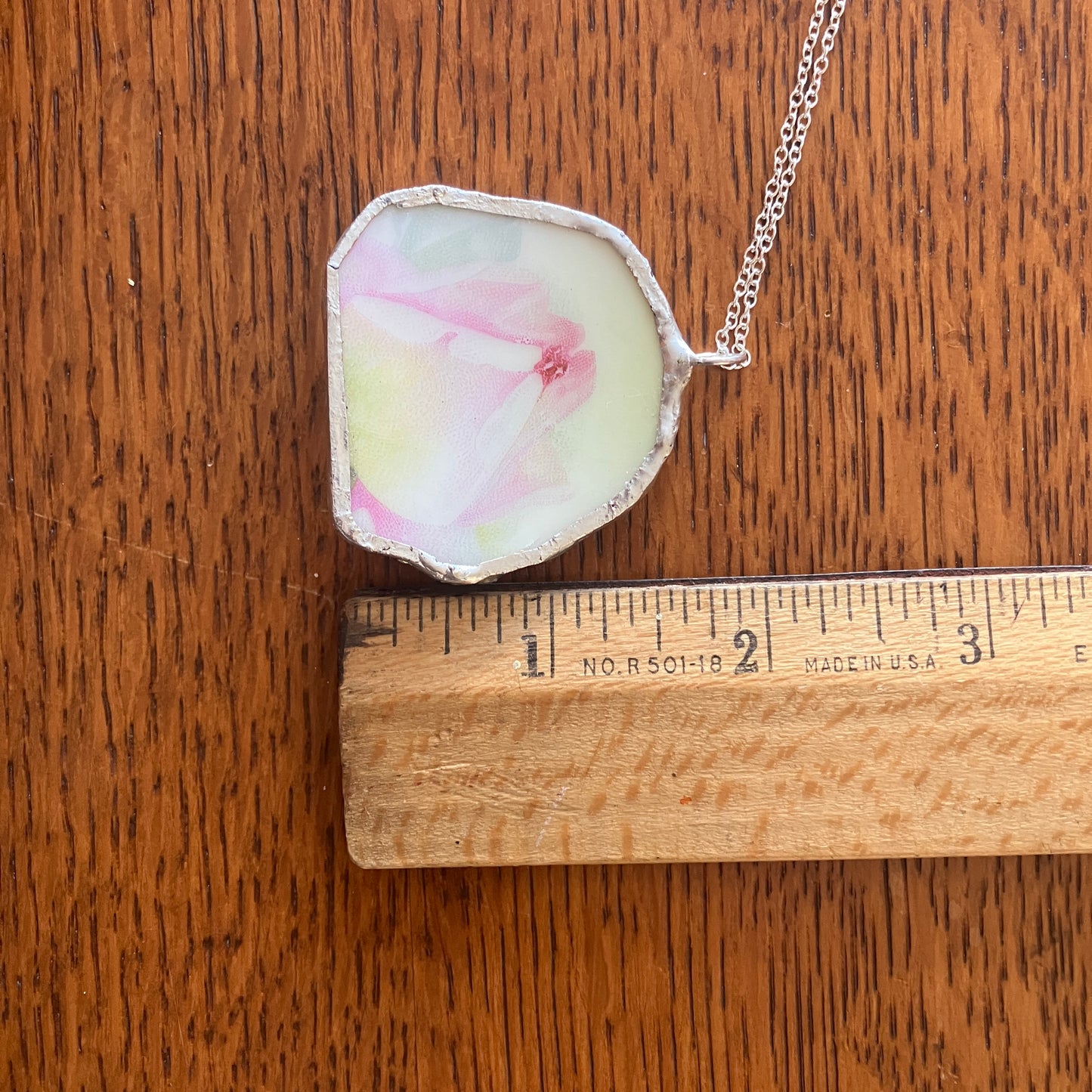 Broken Plate Artisan Made Flower Pendant Handcrafted Necklace 1.75 in x 1.75 in
