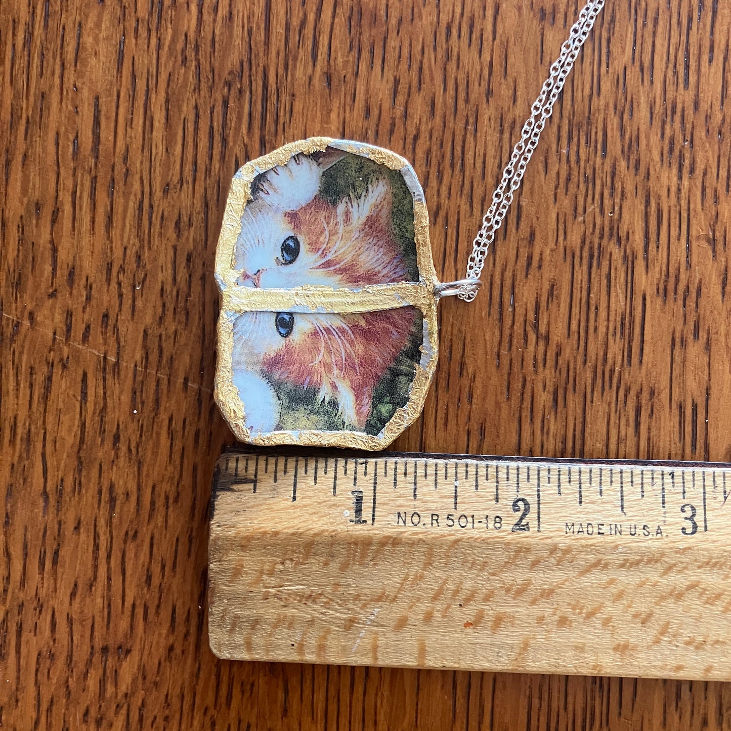 Broken Pottery Artisan Made Cat Pendant Kitten Collector Plate Handcrafted Necklace 2in x 1.25in