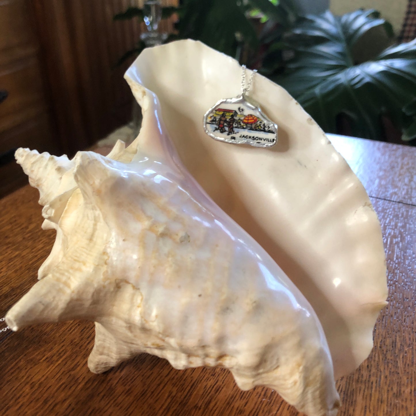 Broken Pottery Artisan Made Jacksonville Pendant Florida Collectors Plate Handcrafted Necklace 1.5in x 1in