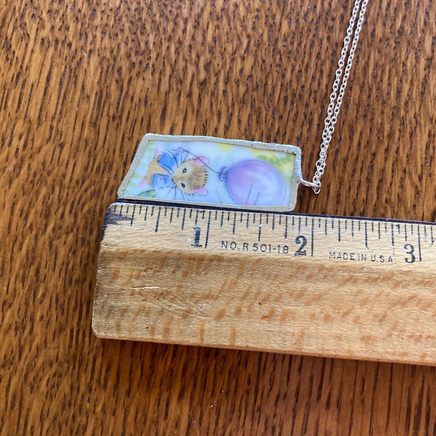 Broken Pottery Artisan Made Pendant Royal Kent Mouse Plate Handcrafted Necklace 3/4 in x 1.75 in