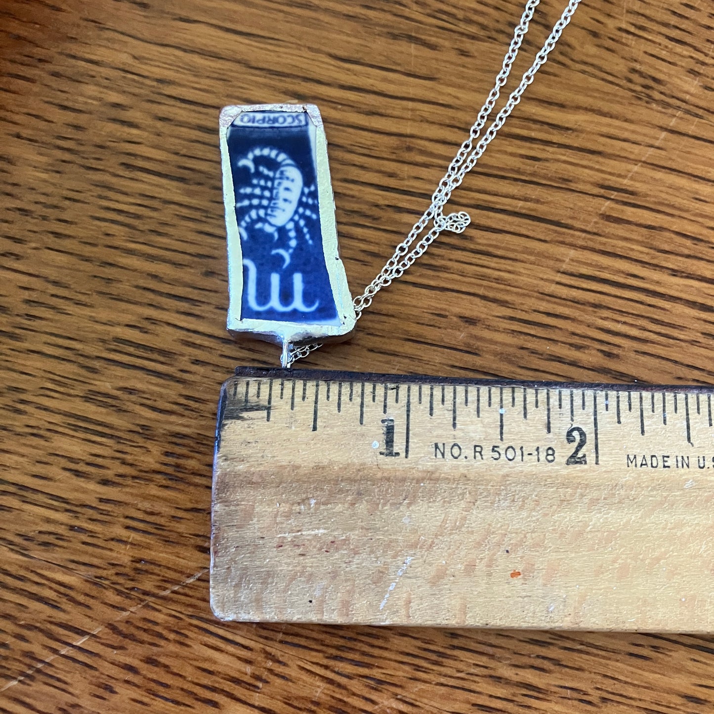 Artisan Made Scorpio Pendant Repurposed Zodiac Calendar Plate Shard Unique Necklace 3/4in x 1.5in