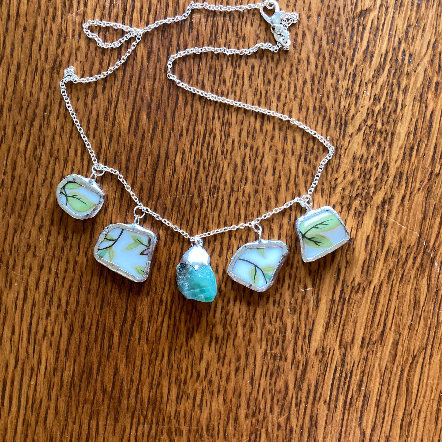 Broken Aladdin Fine China Fantasia Occupied Japan Plate And Green Rock Artisan Made Necklace Handcrafted