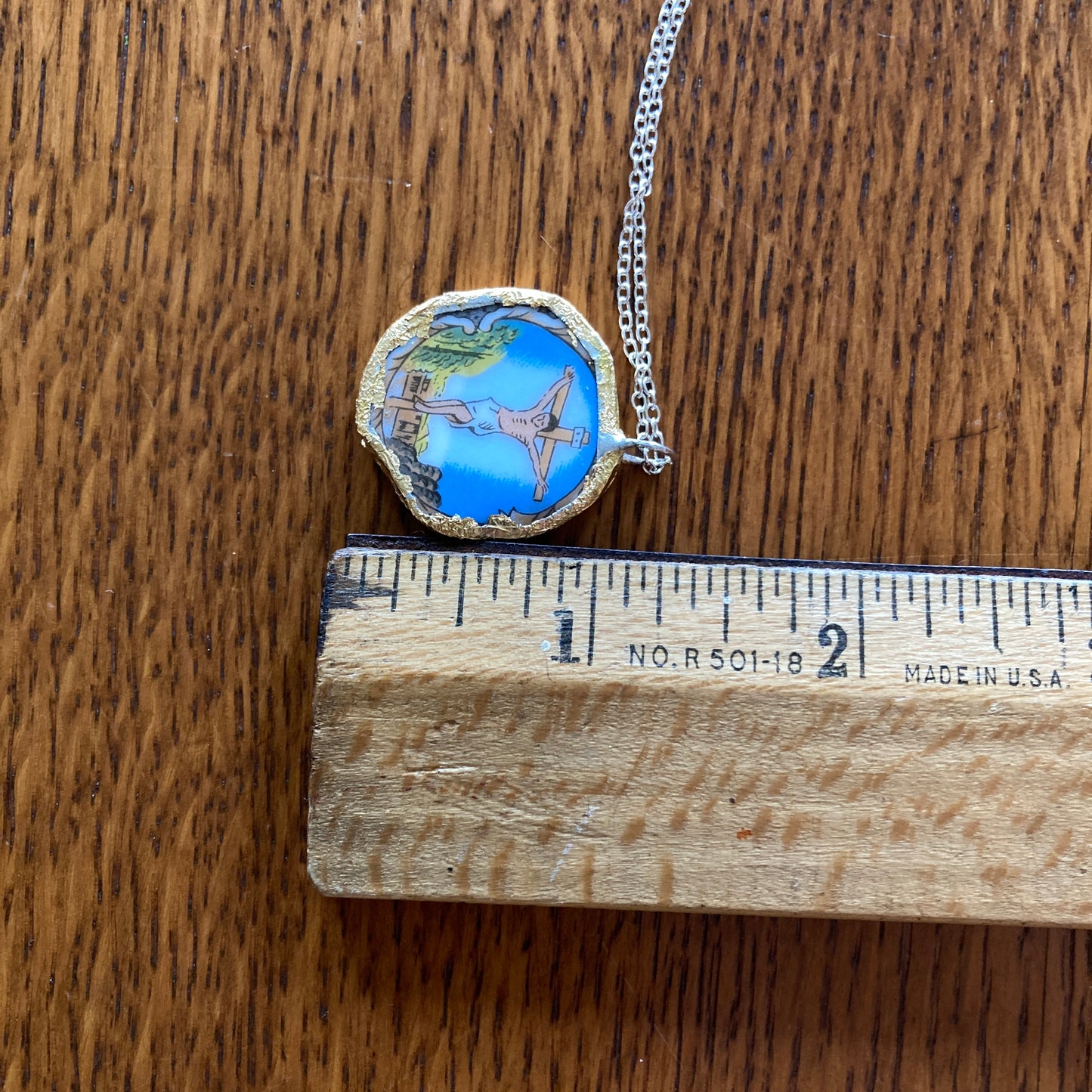 Broken Pottery Artisan Made Pendant Christian Religious Plate Handcrafted Necklace 1 in x 1 in