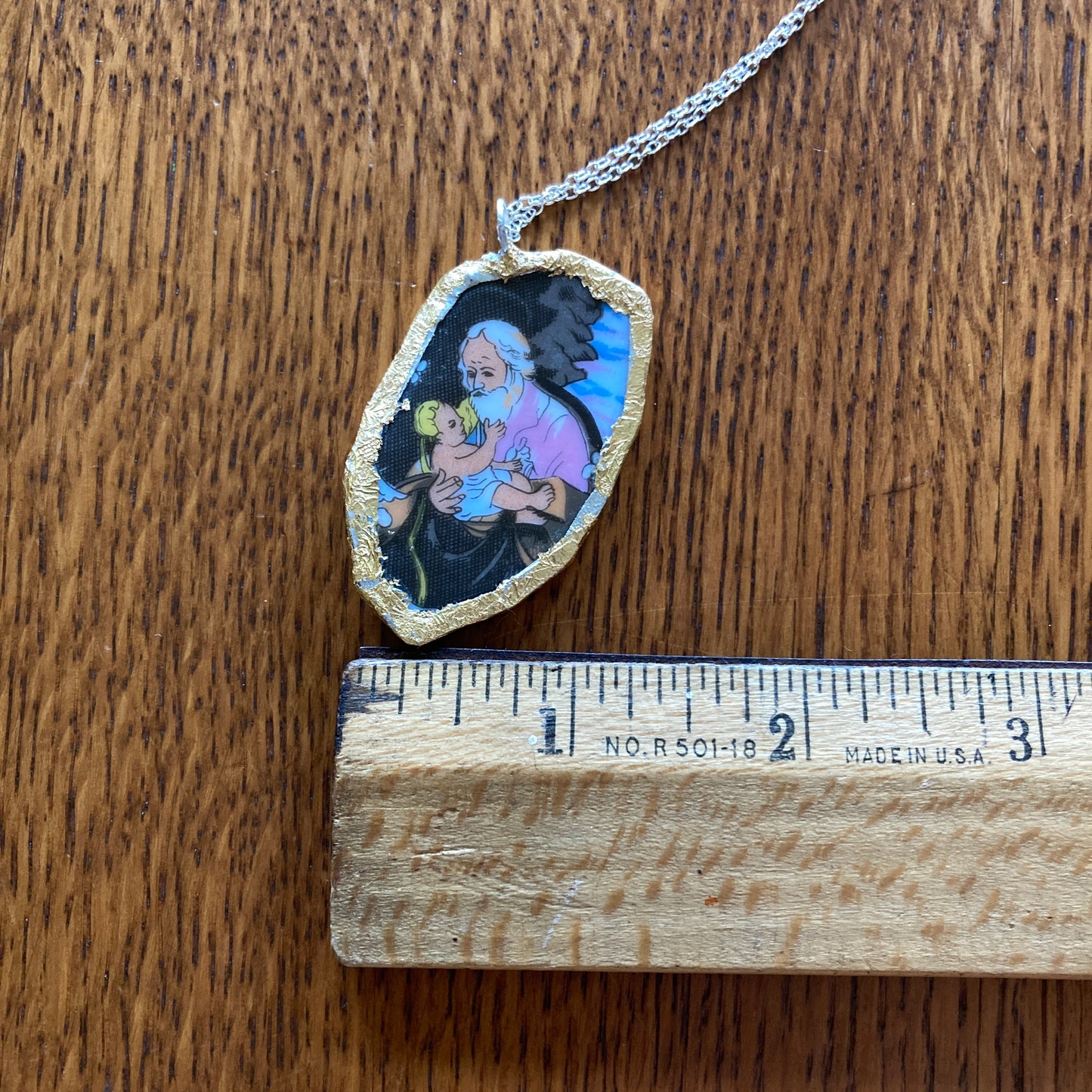 Broken Pottery Artisan Made Pendant Christian Religious Plate Handcrafted Necklace 1 in x 1 7/8 in