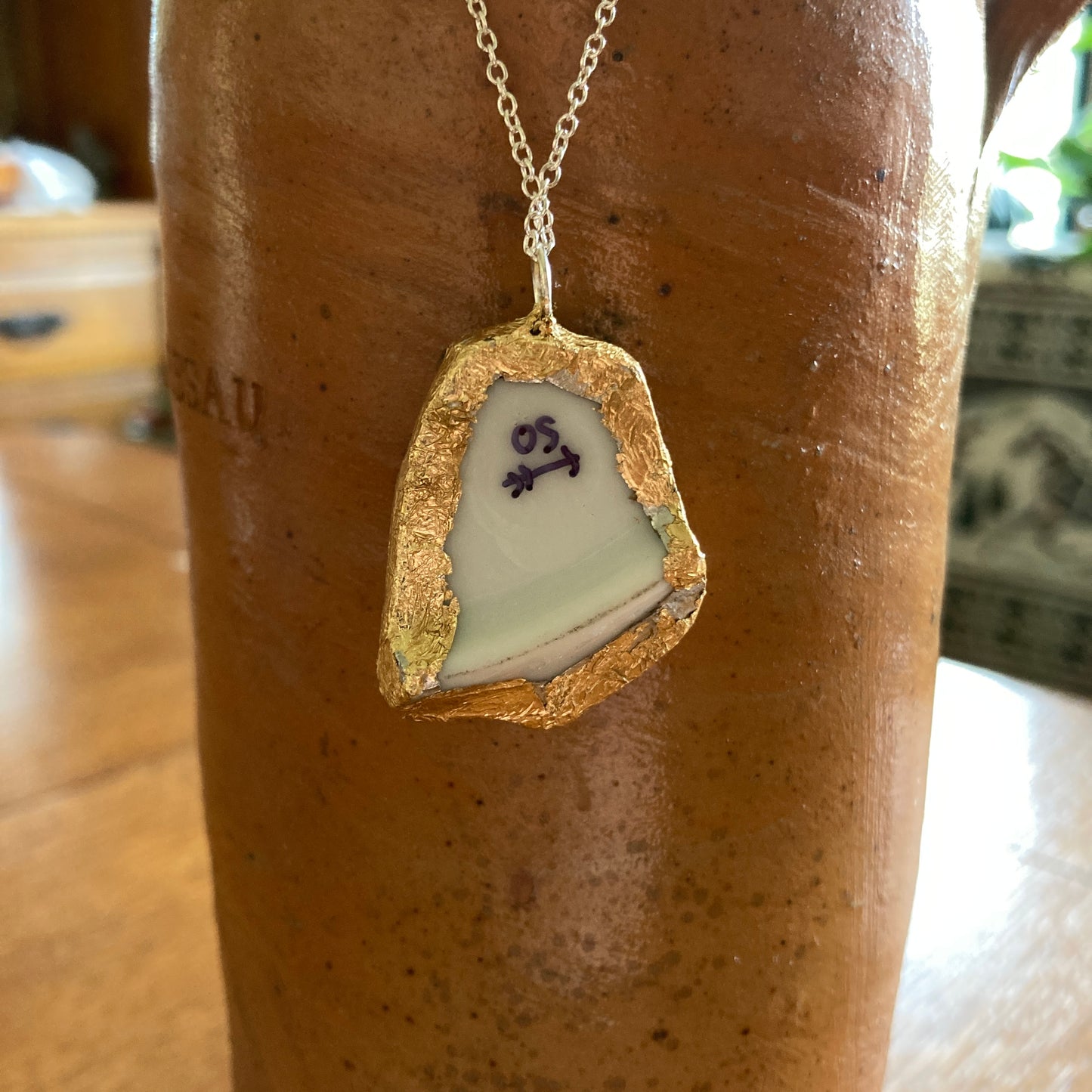Broken Pottery Artisan Made Pendant Christian Religious Plate Handcrafted Necklace 1 in x 1.25 in