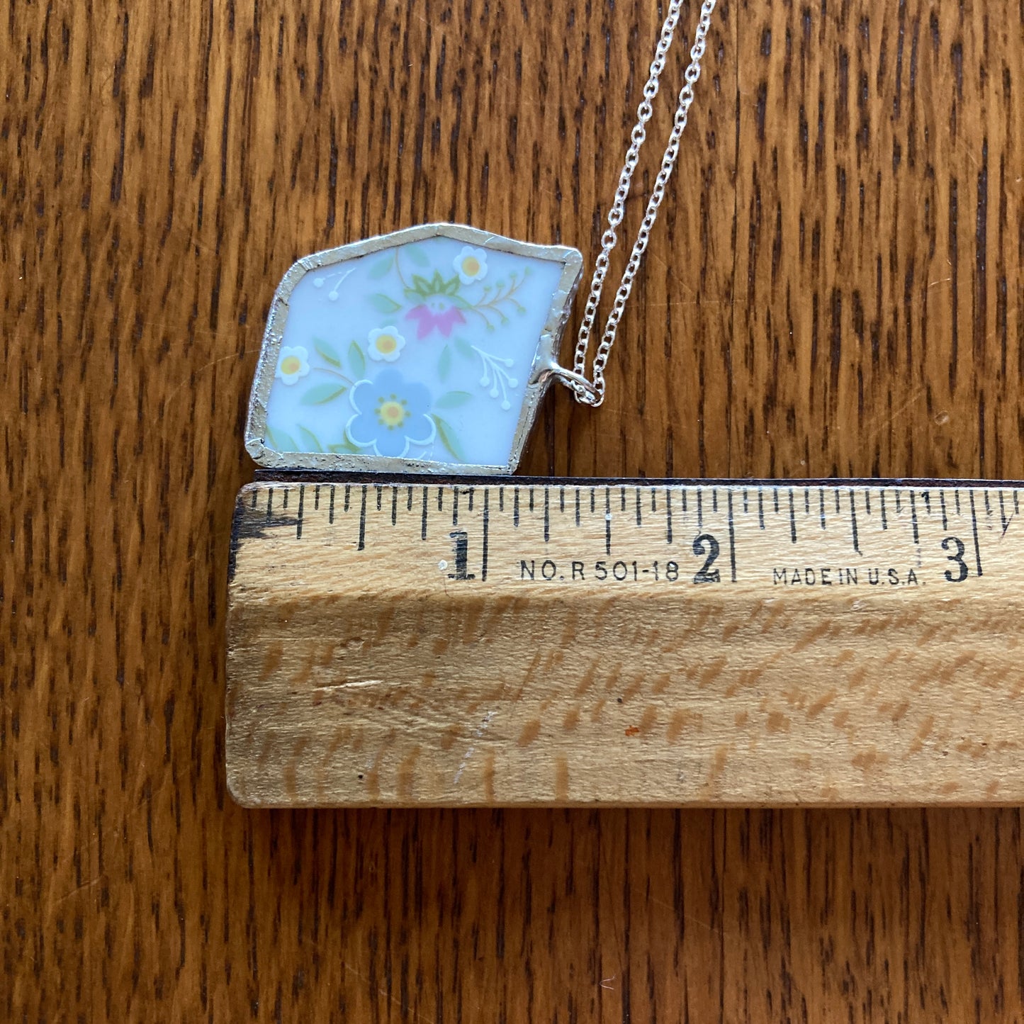 Broken Pottery Artisan Made Floral Pendant Johann Haviland Bavaria Germany Plate Handcrafted Necklace 1 1/8 in x 1.25 in