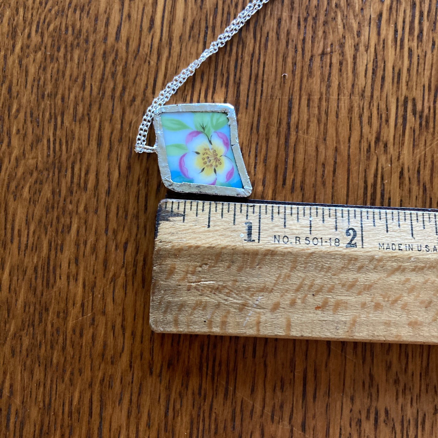Broken Pottery Artisan Made Pendant Christian Religious Plate Handcrafted Necklace 1 in x 7/8 in