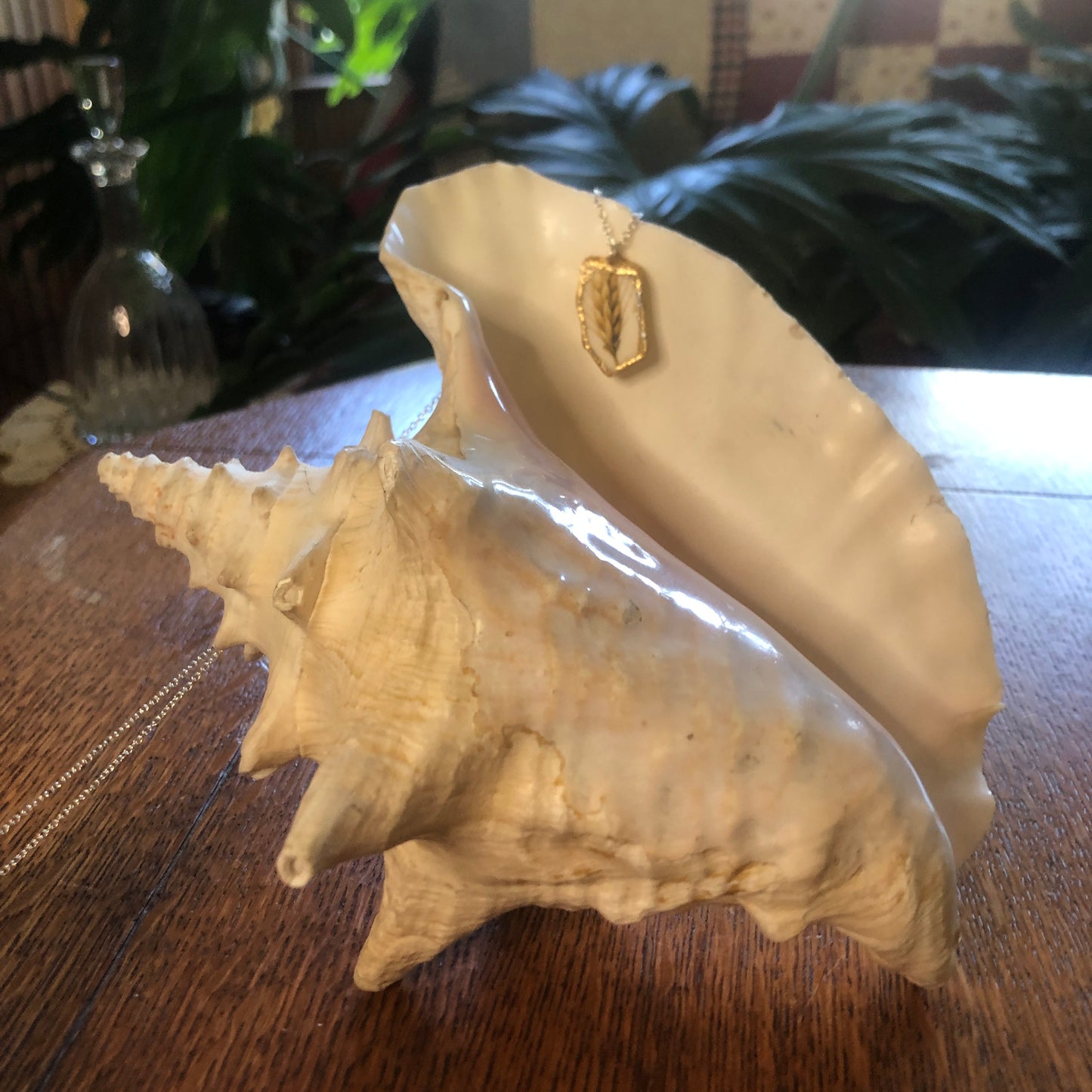 Broken Pottery Artisan Made Wheat Pendant Royal China Plate Handcrafted Necklace 5/8in x 1in