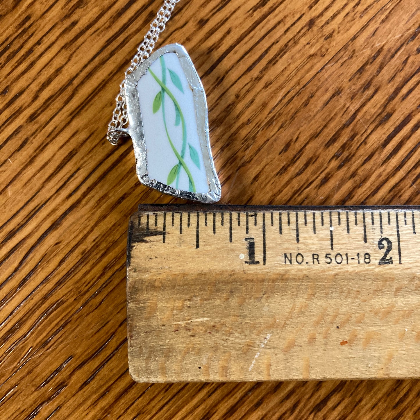 Broken Pottery Artisan Made Ivy Pendant Studio Nova Plate Handcrafted Necklace 1.25 in x 1/2 in