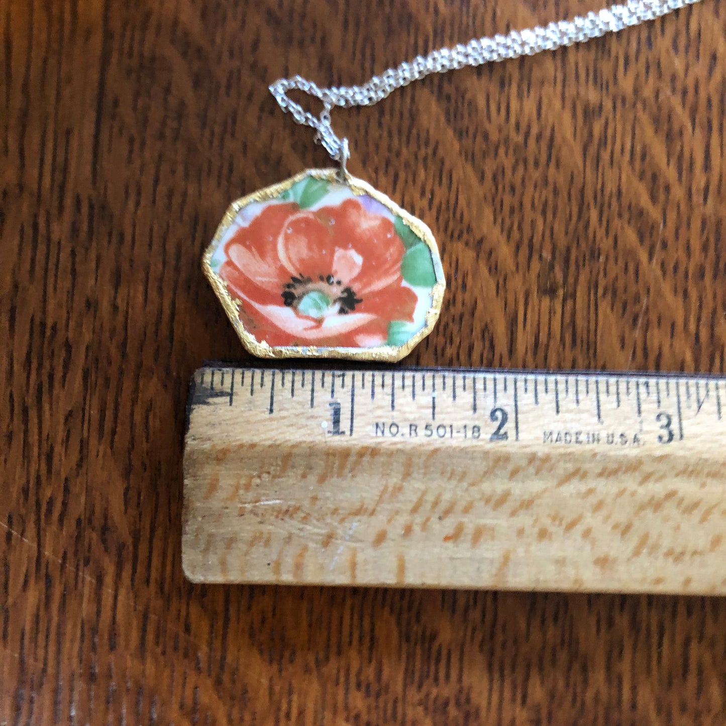 Broken Pottery Artisan Made Poppy Pendent Royal China Plate Handcrafted Necklace 1.5in x 1.25in