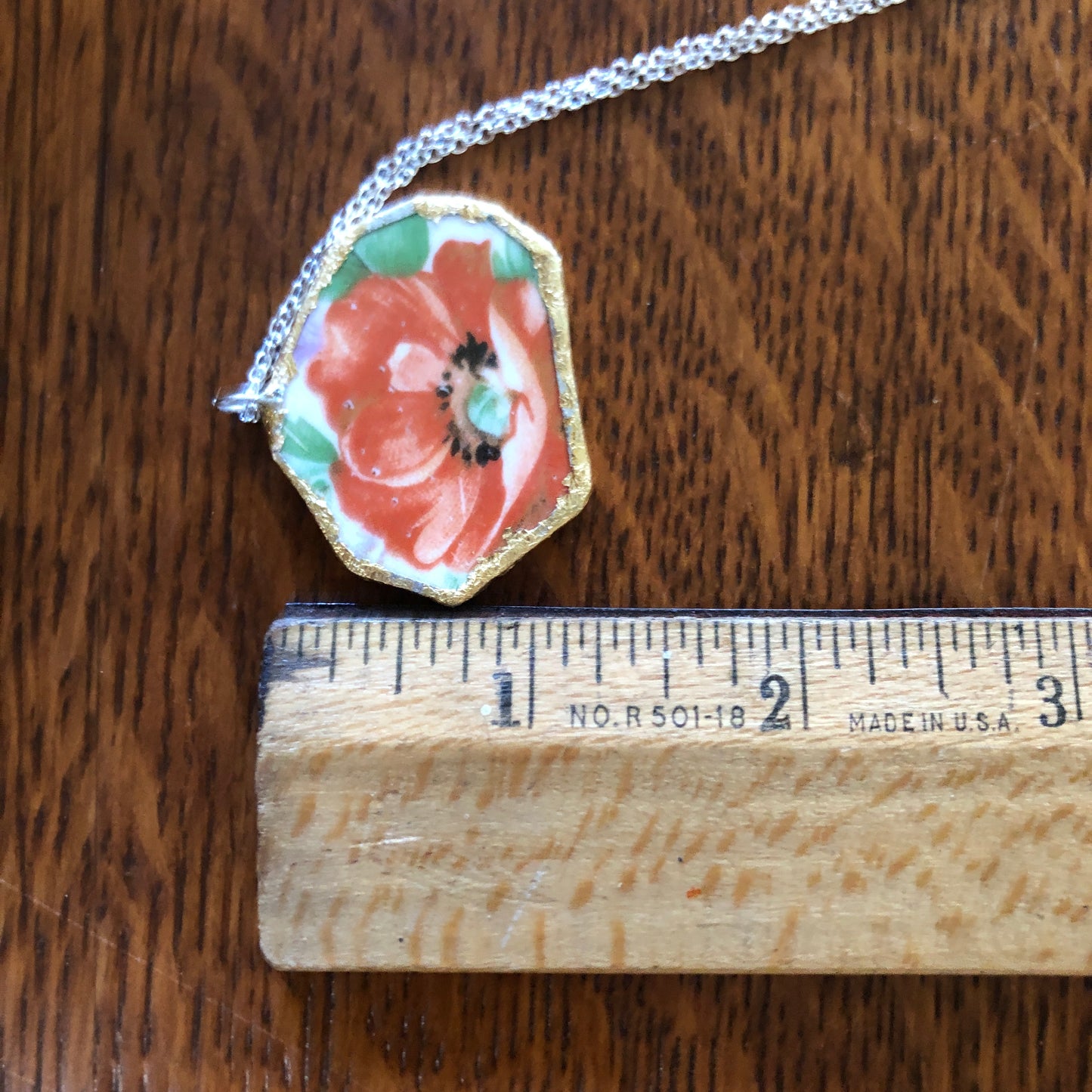 Broken Pottery Artisan Made Poppy Pendent Royal China Plate Handcrafted Necklace 1.5in x 1.25in