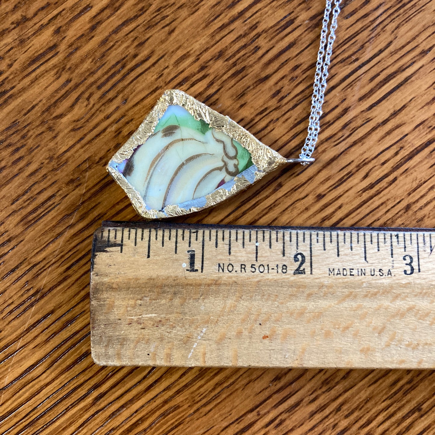 Broken Pottery Artisan Made Banana Pendant Fruit Plate Handcrafted Necklace 1.25 in x 1.5 in