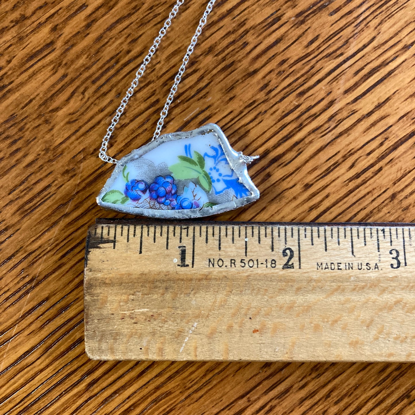 Broken Pottery Artisan Made Blackberry Pendant Fruit Plate Handcrafted Necklace 7/8 in x 1.5 in