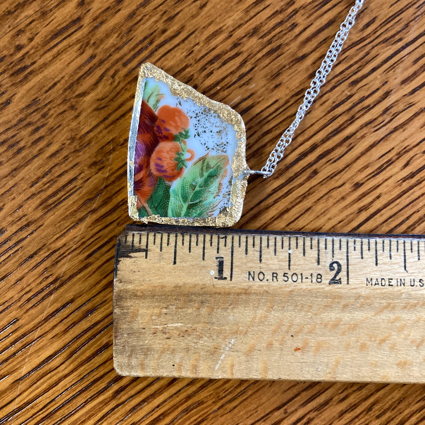 Broken Pottery Artisan Made Strawberry Pendant Fruit Plate Handcrafted Necklace 1 3/8 in x 1 in