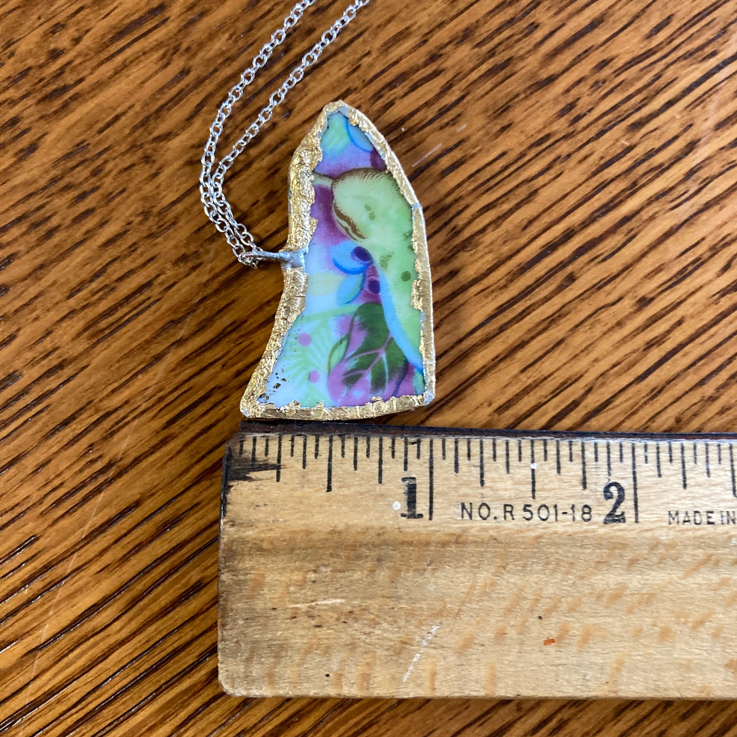 Broken Pottery Artisan Made Pear Pendant Fruit Plate Handcrafted Necklace 1 5/8 in x 1 in