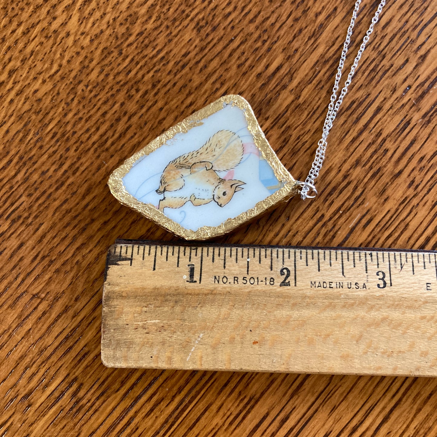 Broken Pottery Artisan Made Squirrel Nutkin Pendant Wedgwood Peter Rabbit Collector Plate Handcrafted Necklace 1.75 in x 2 in