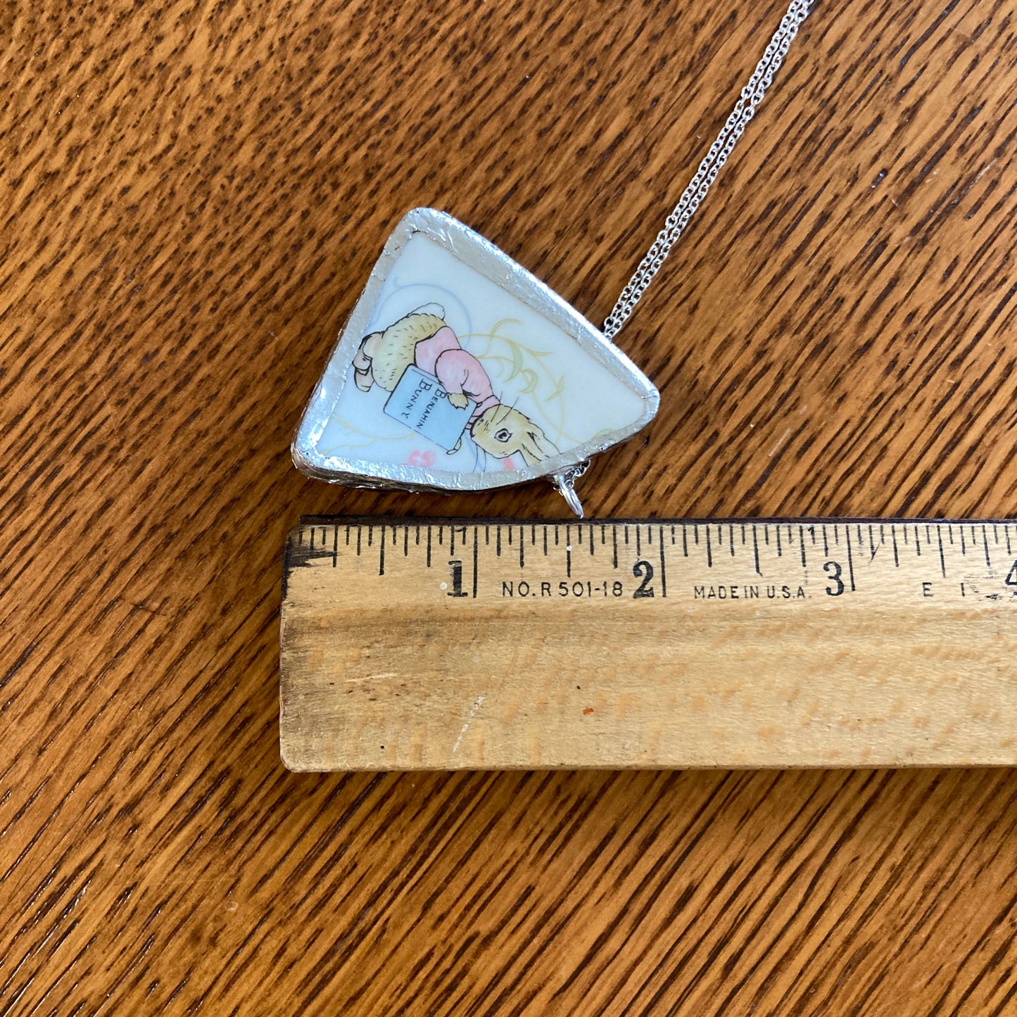 Broken Pottery Artisan Made Benjamin Bunny Pendant Wedgwood Peter Rabbit Collector Plate Handcrafted Necklace 1.75 in x 1.75 in