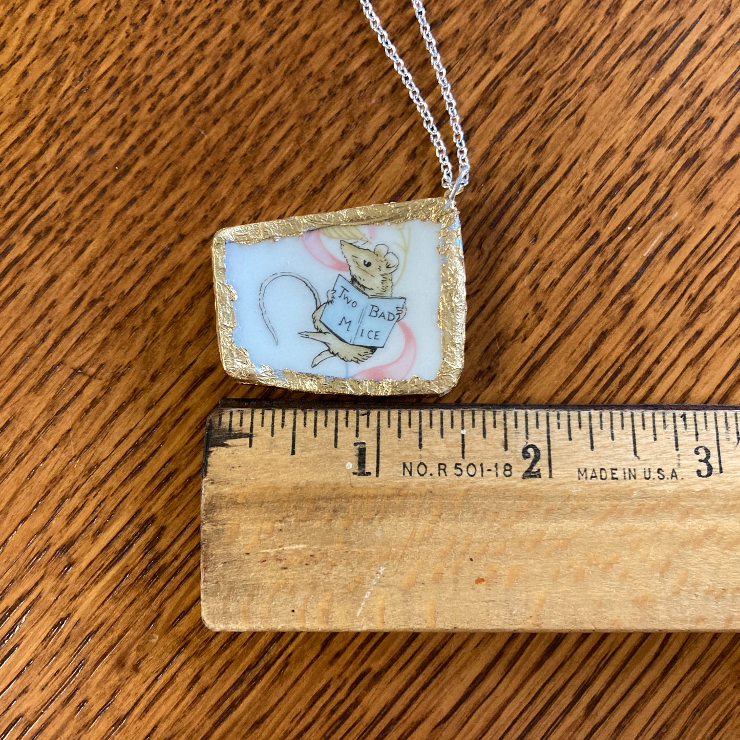 Broken Pottery Artisan Made Two Bad Mice Pendant Wedgwood Peter Rabbit Collector Plate Handcrafted Necklace 1.75 in x 1.5 in