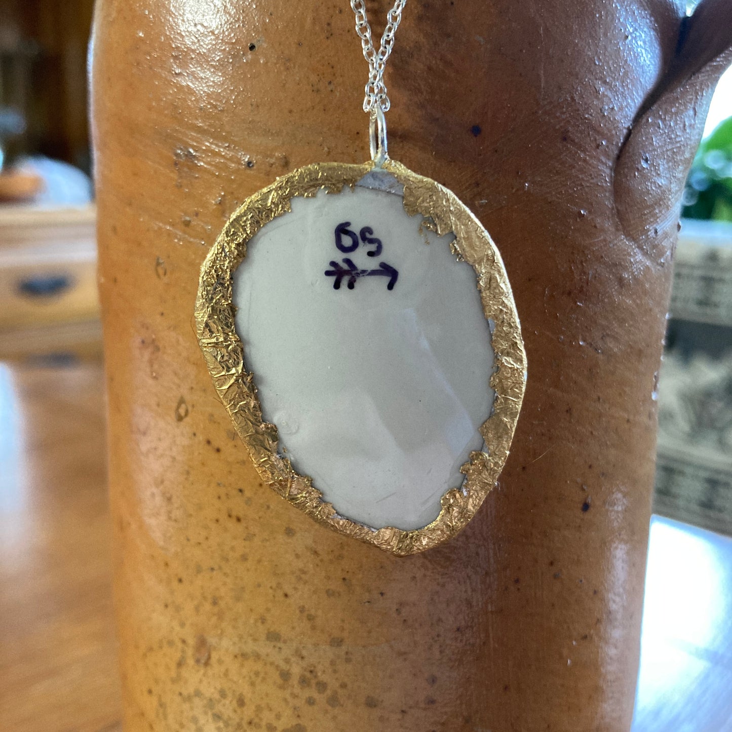 Broken Pottery Artisan Made Owl Pendant Wedgwood Peter Rabbit Collector Plate Handcrafted Necklace 1.25 in x 1.75 in