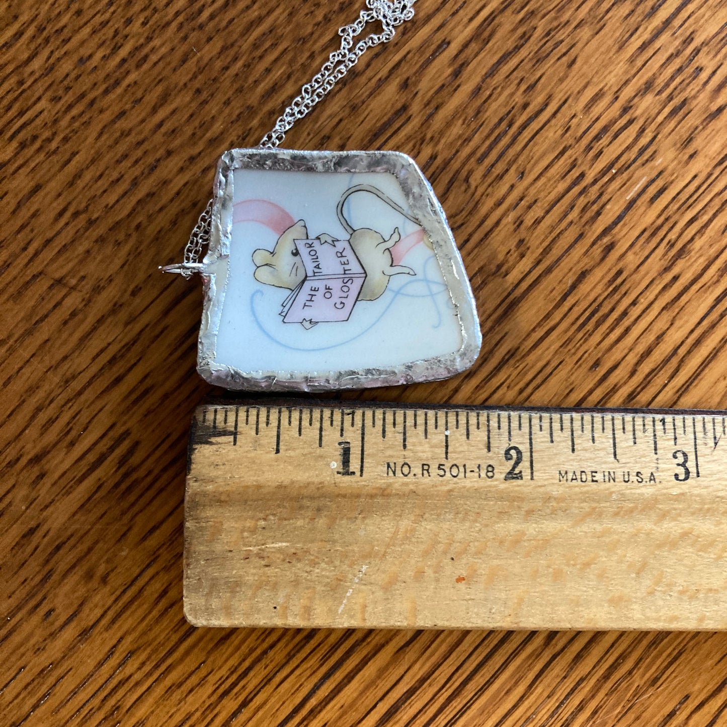 Broken Pottery Artisan Made The Tailor of Gloster Pendant Wedgwood Peter Rabbit Collector Plate Handcrafted Necklace 1 3/8 in x 1.75 in