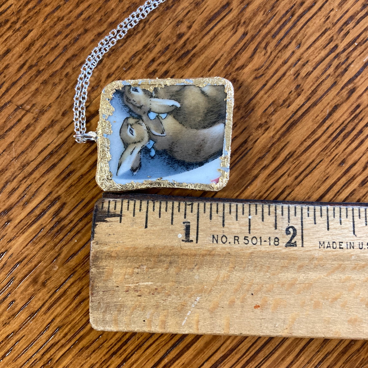 Broken Pottery Artisan Made Pendant Wedgwood Peter Rabbit Collector Plate Handcrafted Necklace 1 1/8 in x 1.25 in