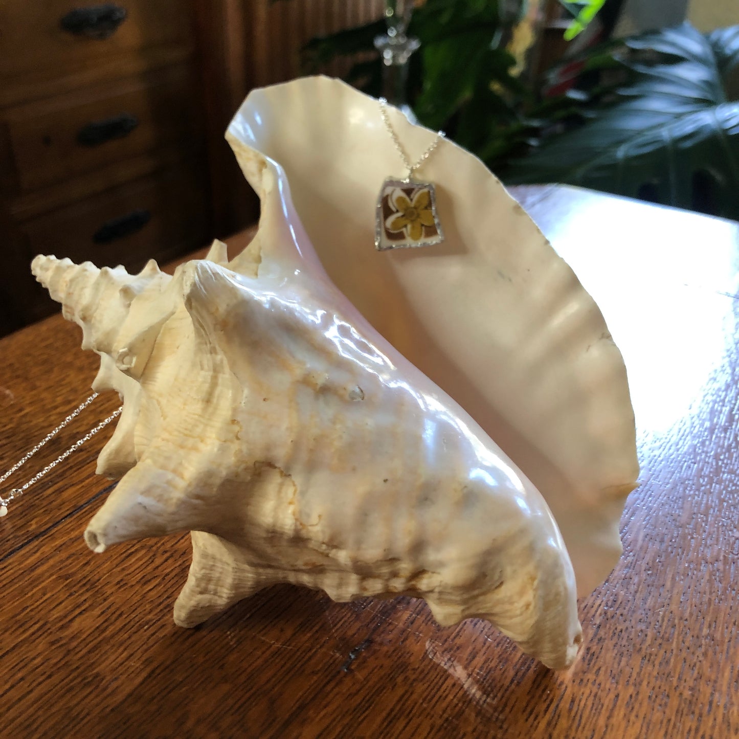 Broken Pottery Artisan Made Tiki Room Pendant Ceramic Guild Esperanto Plate Handcrafted Necklace 7/8in x 7/8in