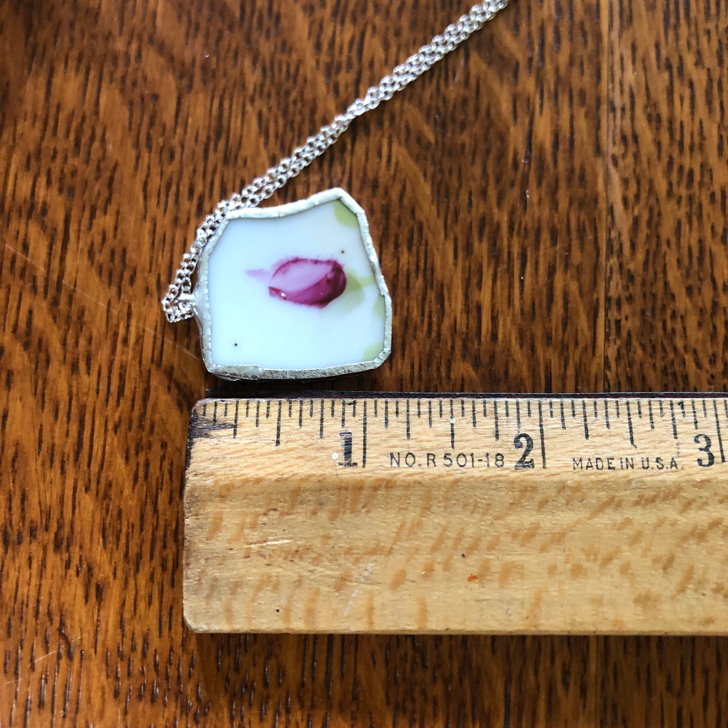 Broken Pottery Artisan Made Pendant Hand Painted Japan Unbranded Plate Handcrafted Necklace 1 1/8in x 1 1/8in