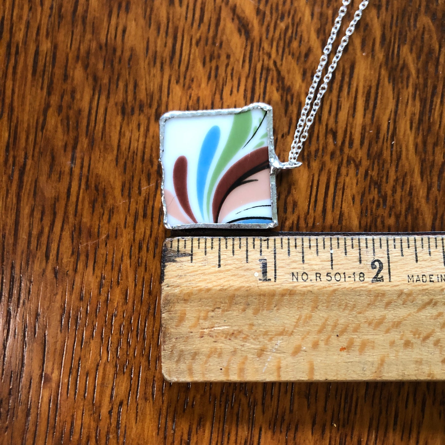 Broken Pottery Artisan Made Pendant Rosemaling Unbranded Plate Handcrafted Necklace 1in x 1in