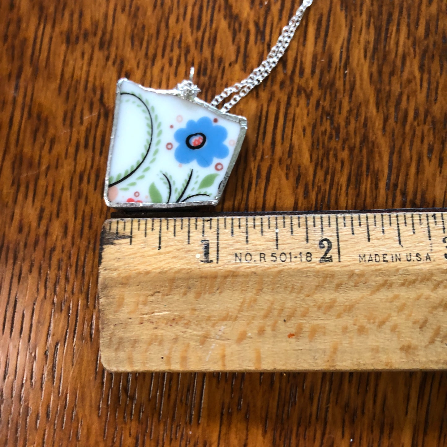 Broken Pottery Artisan Made Pendant Rosemaling Unbranded Plate Handcrafted Necklace 1 1/8in x 1in