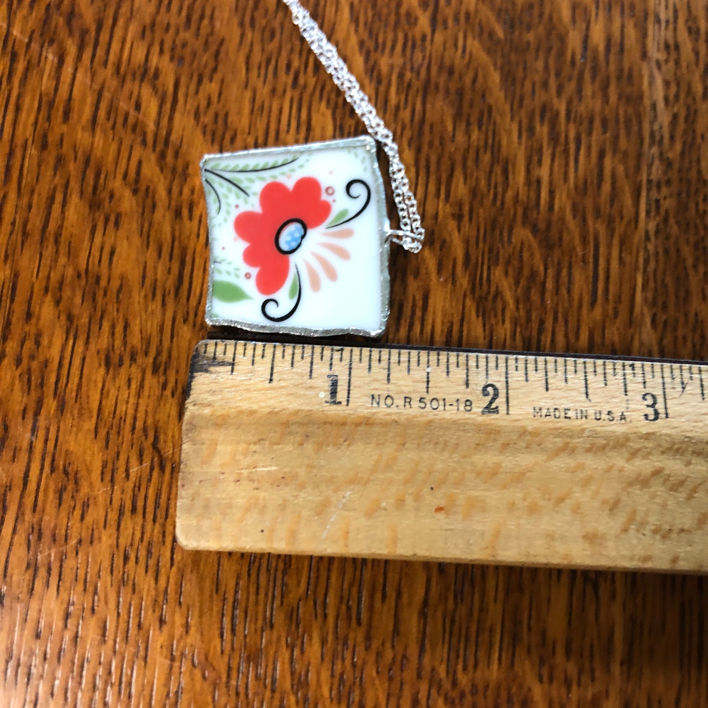 Broken Pottery Artisan Made Pendant Rosemaling Unbranded Plate Handcrafted Necklace 1 3/8in x 1 1/8in