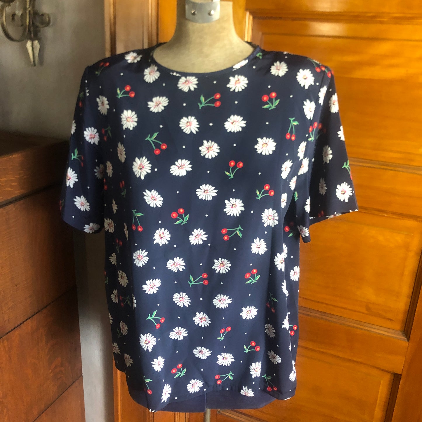 Kathie Lee Cherry And Daisy Pullover 1980's Vintage Shoulder Pads Size 14